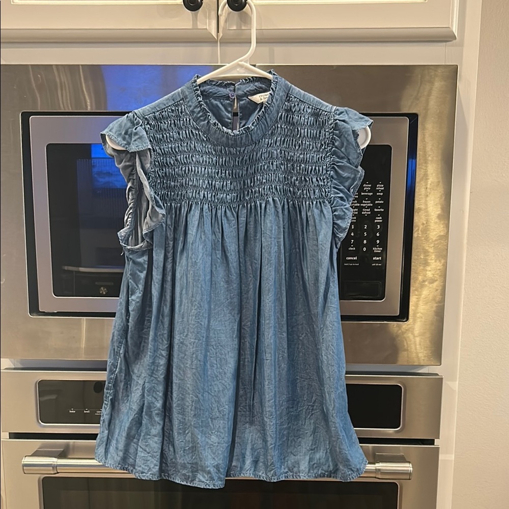 Crown & Ivy Denim Blue Smocked Top